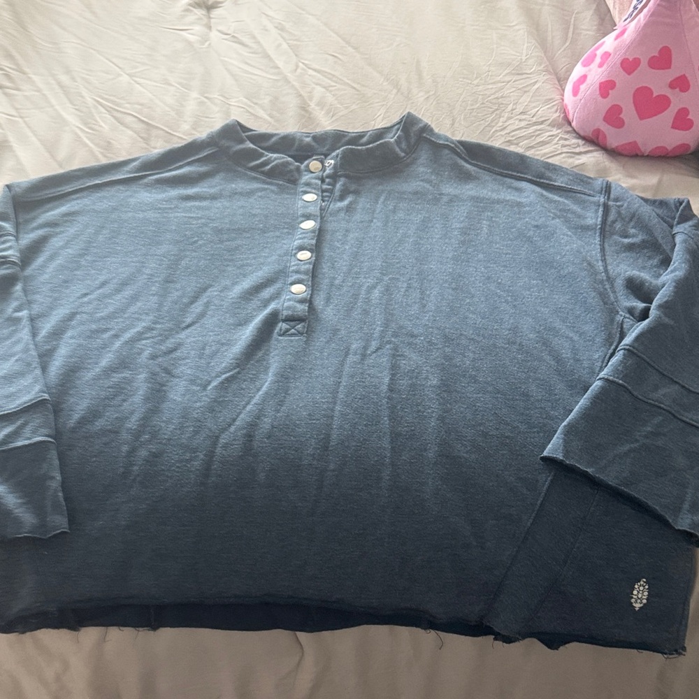 Free People Slate Blue Henley Sweatshirt